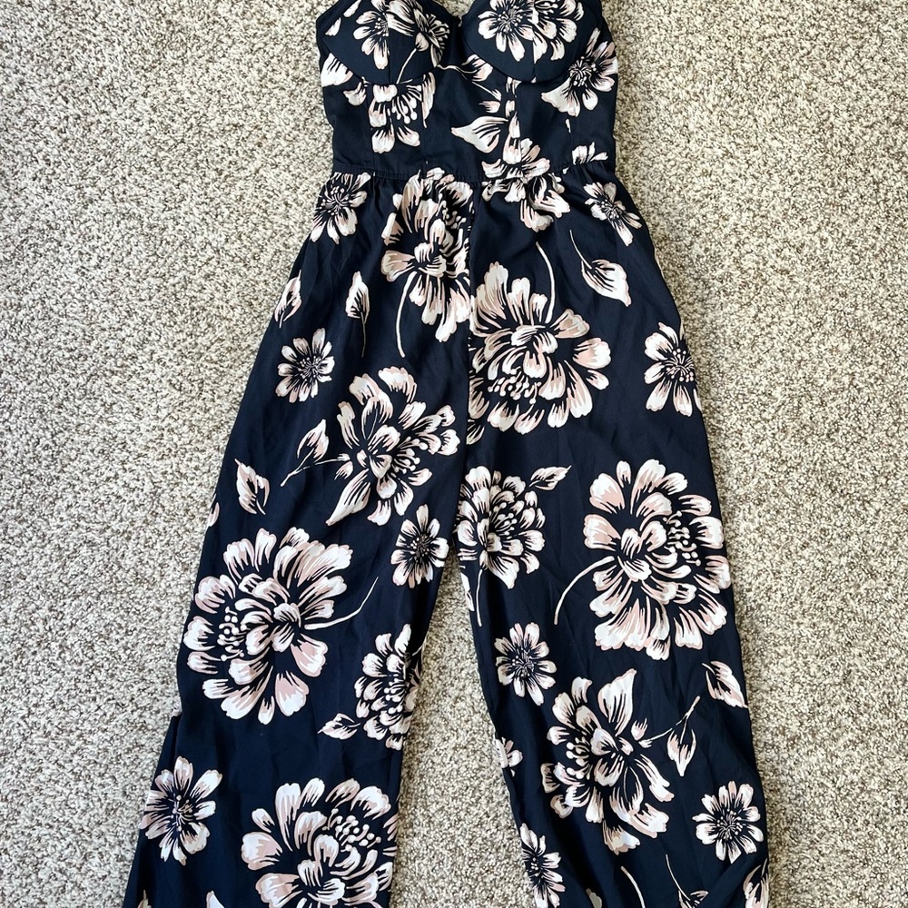 Spaghetti Strap Floral Navy Jumpsuit
